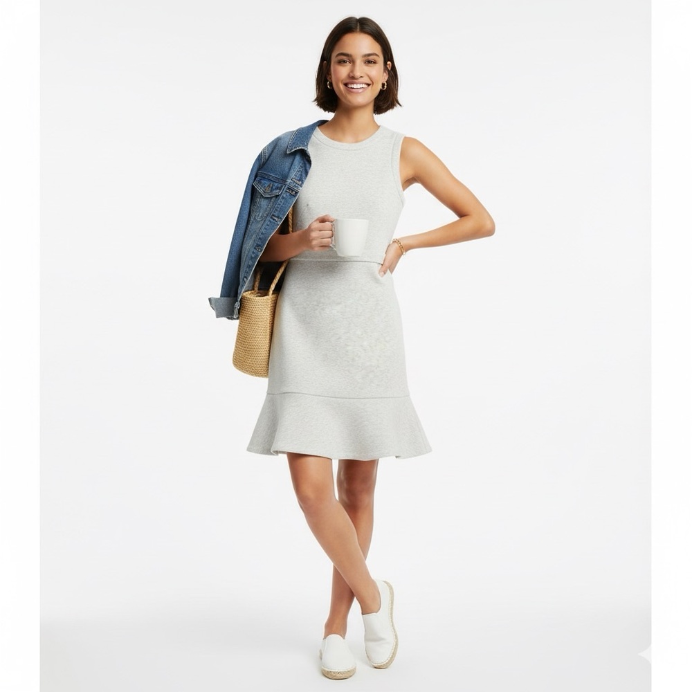 LOFT Petites Sleeveless Fit & Flare Dress Gray White‎ Textured Women’s 4P